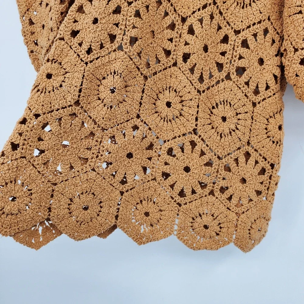 Zara Mustard Crochet Puff Sleeve Top